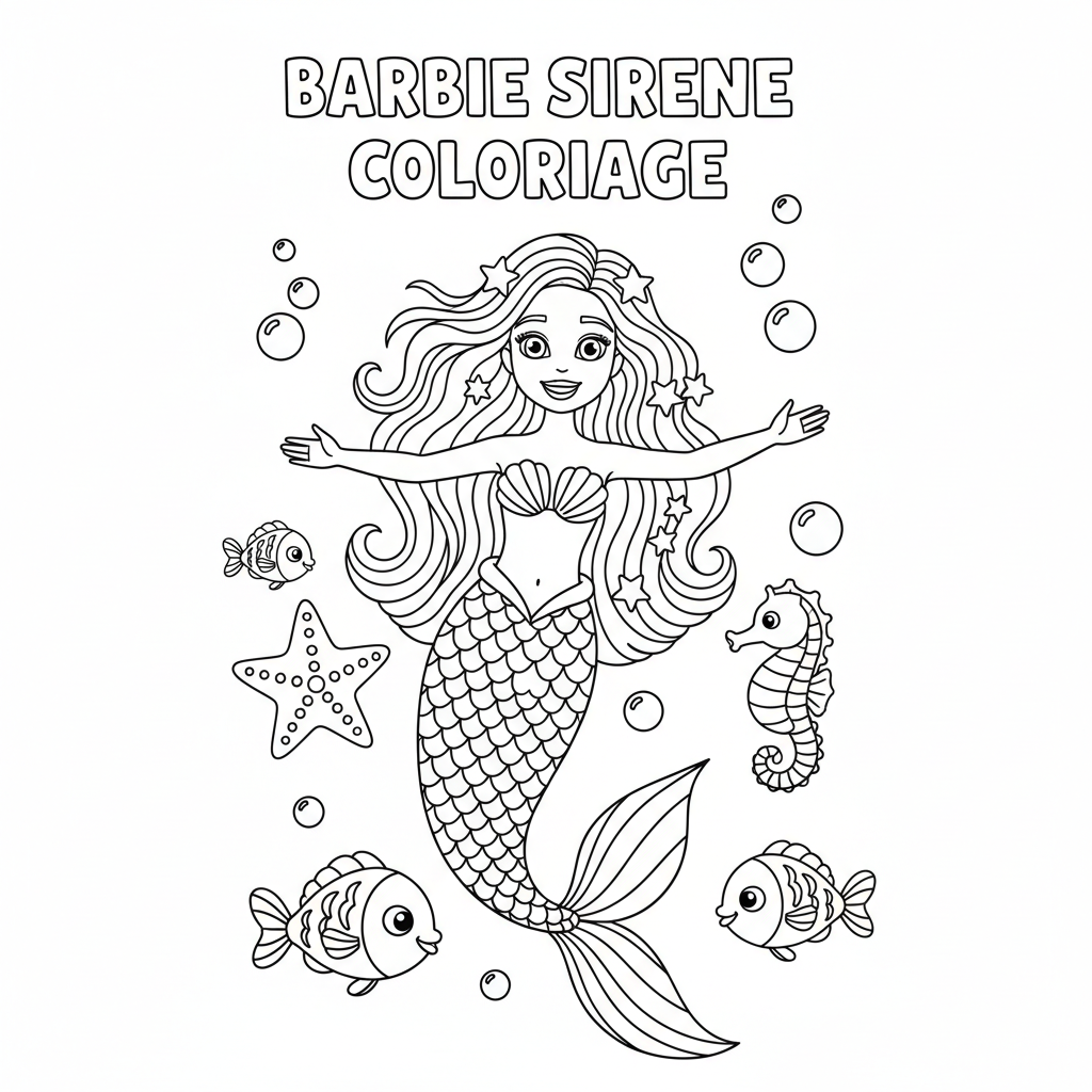 Coloriage barbie sirene coloriage