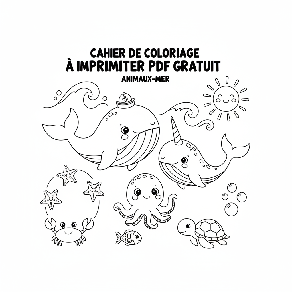 Cahier de Coloriage à Imprimer Pdf Gratuit Animaux de la Mer