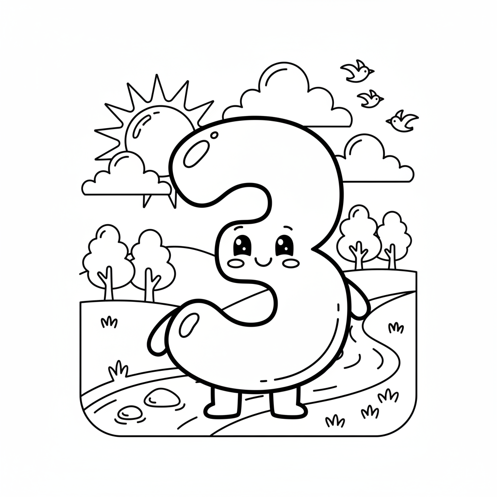 Coloriage chiffre coloriage 3