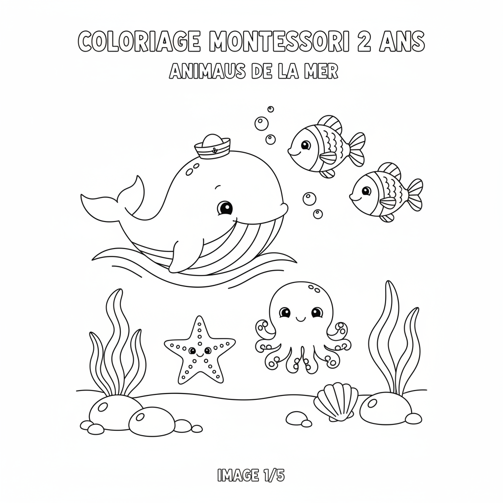 Coloriage 2 Ans À Imprimer Montessori Animaux Marins