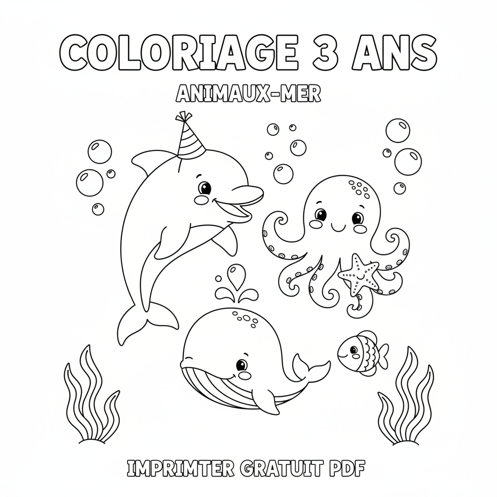 Coloriage 3 Ans À Imprimer Gratuit Pdf Animaux de la Mer
