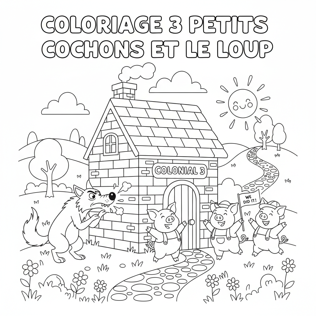 Coloriage coloriage 3 petit cochon et le loup 3