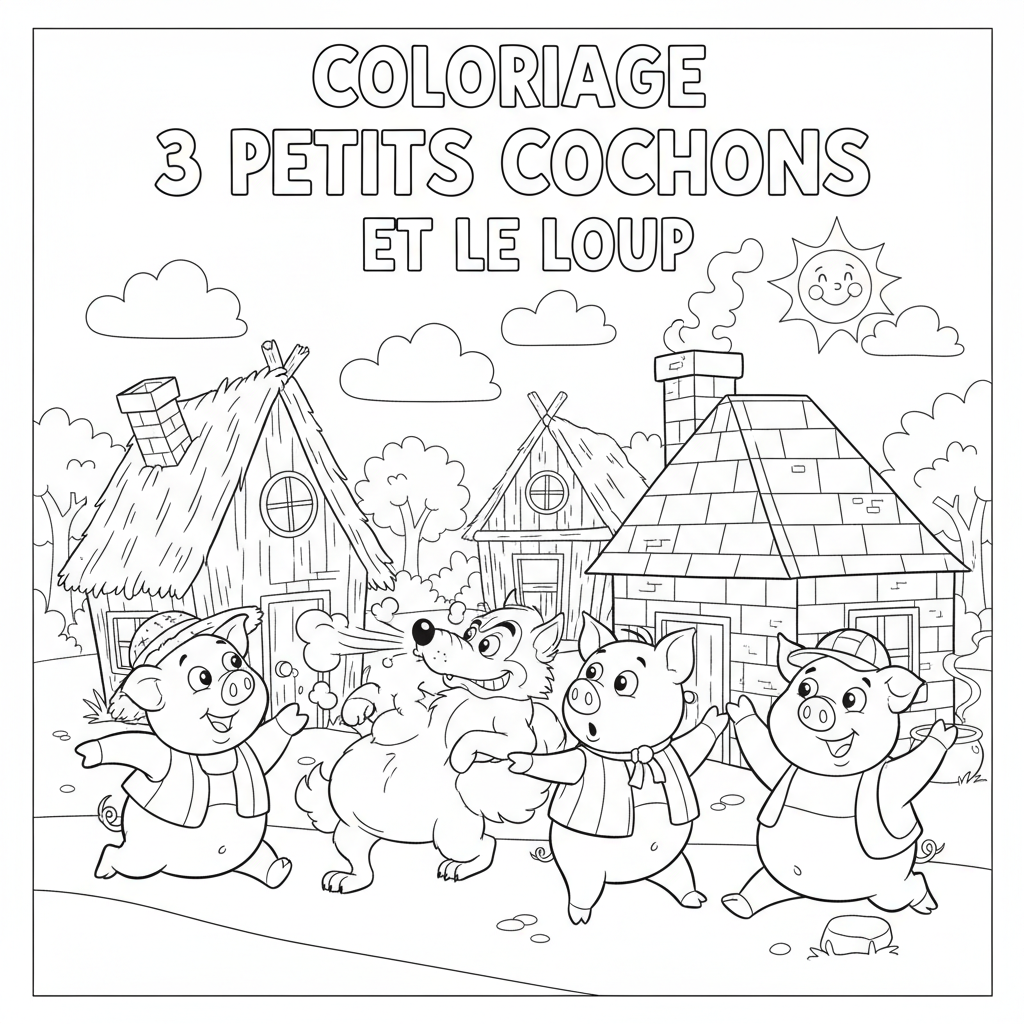 Coloriage coloriage 3 petit cochon et le loup 5