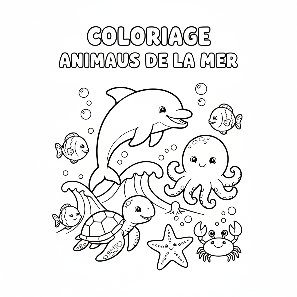Coloriage À Imprimer Ado sur le Thème de la Mer