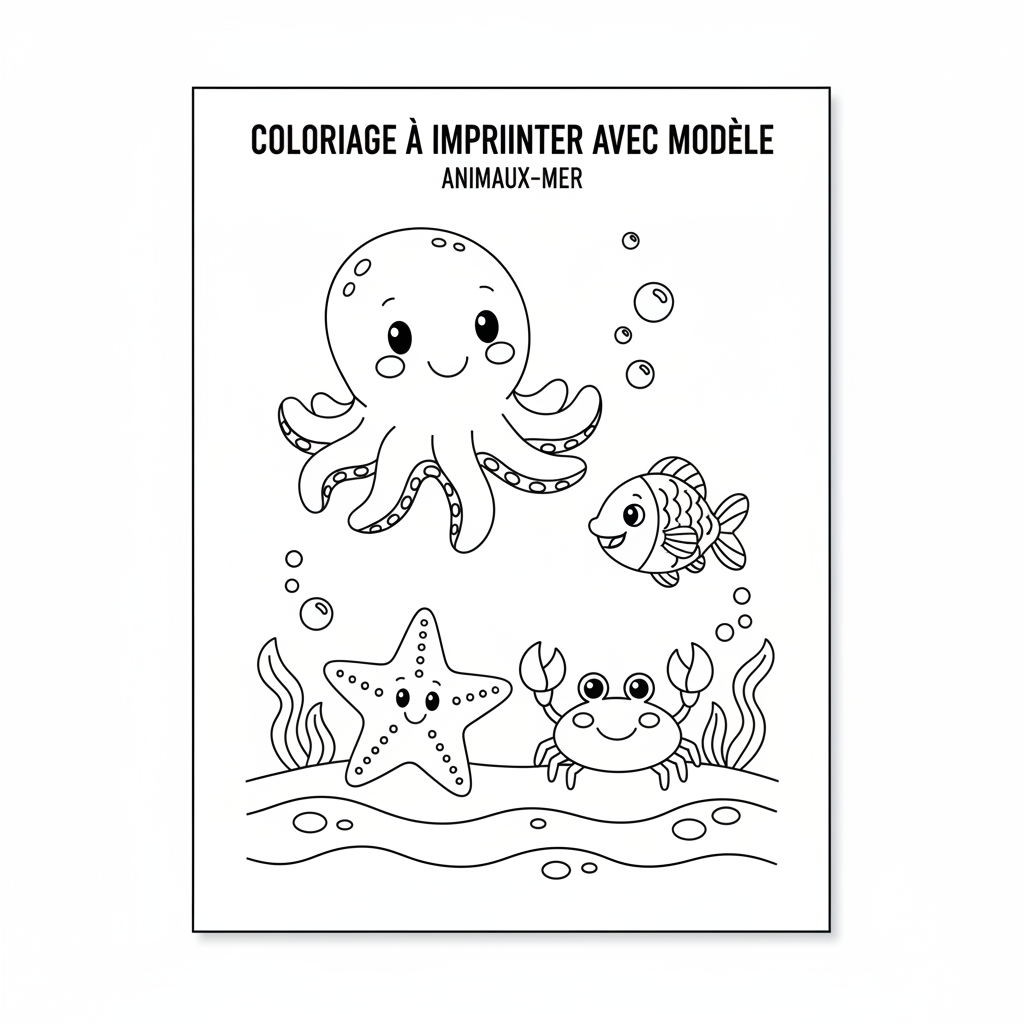Coloriage À Imprimer Avec Modèle de la Mer pour Enfants