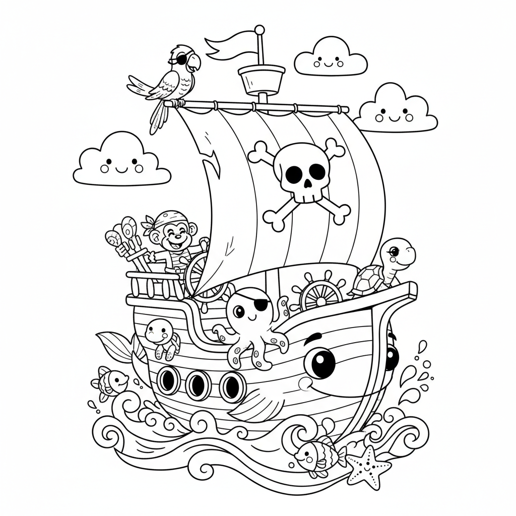 Coloriage coloriage à imprimer bateau pirate 4