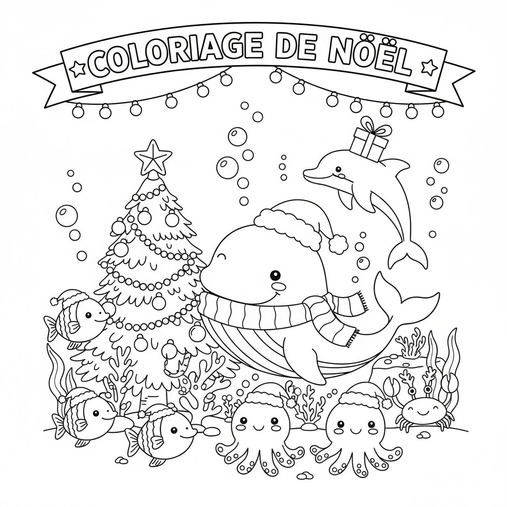Coloriage A Imprimer Gratuit Noel et Animaux de la Mer