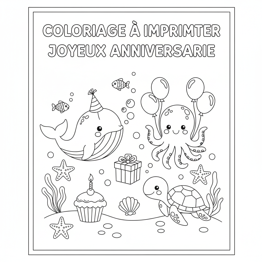 Coloriage À Imprimer Joyeux Anniversaire Thème Mer