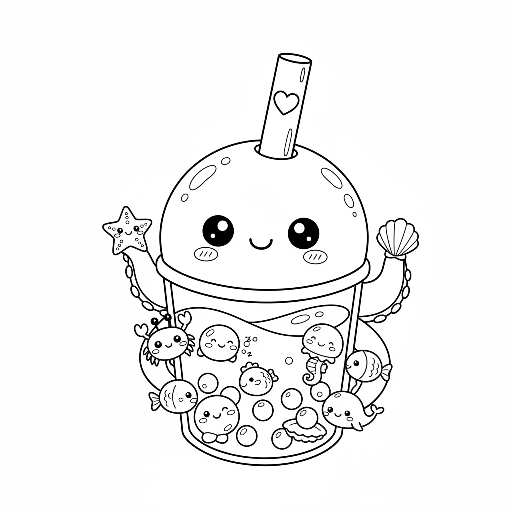 Coloriage coloriage à imprimer kawaii bubble tea 4