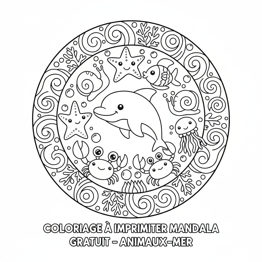 Coloriage À Imprimer Mandala Gratuit d'Animaux de la Mer