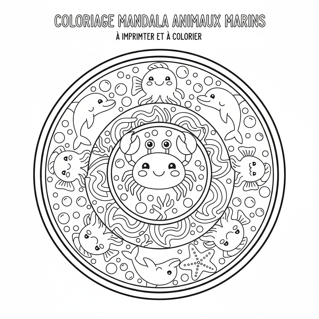 Coloriage À Imprimer Mandalas des Animaux de la Mer