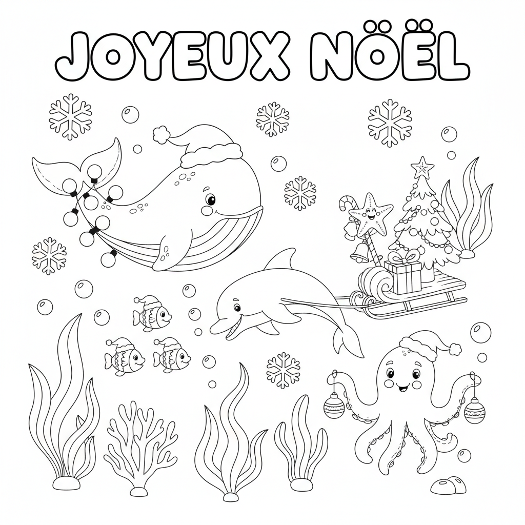 Coloriage A Imprimer Noel Animaux de la Mer Gratuit
