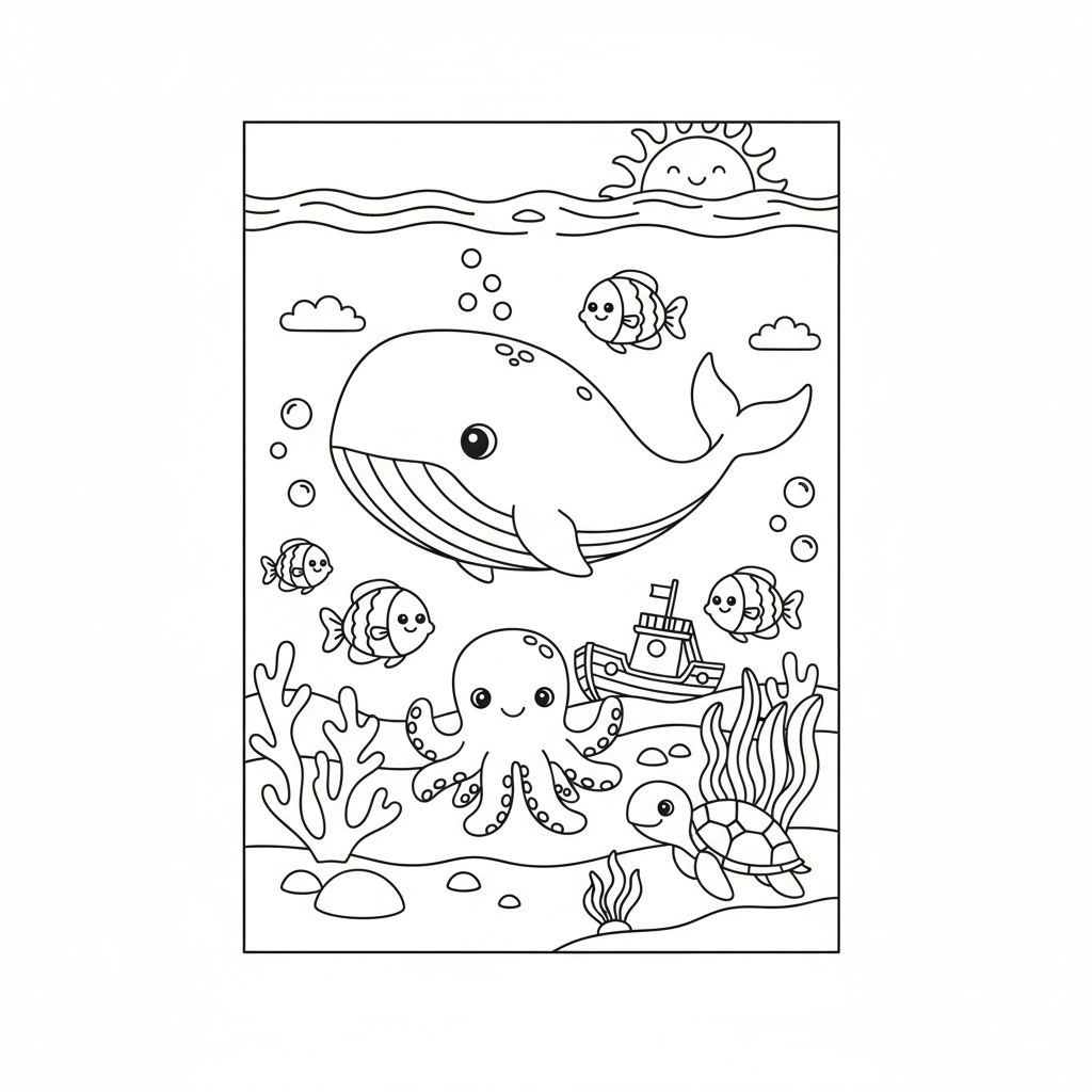 Coloriage À Imprimer Paysage Marin et Nature Gratuit