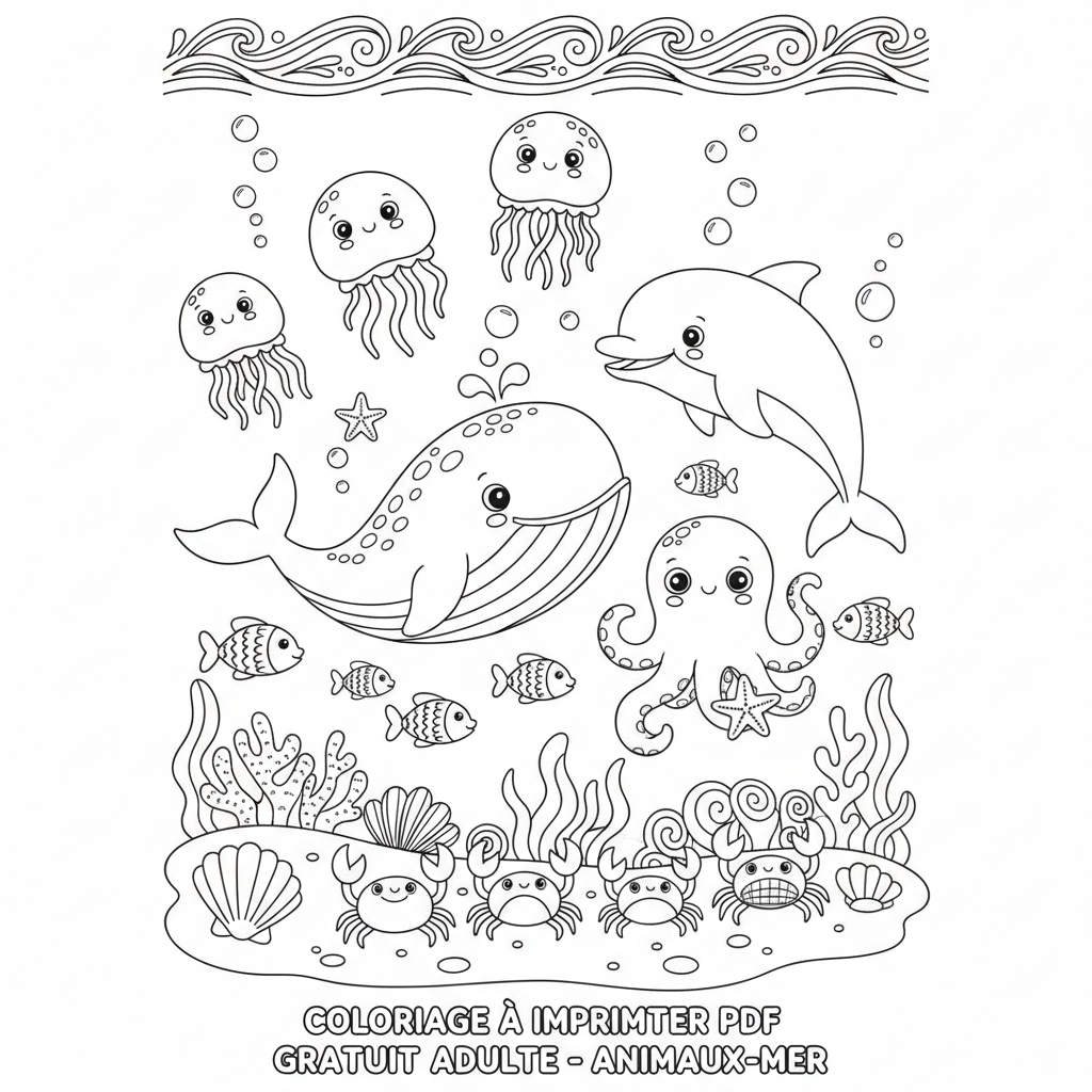 Coloriage À Imprimer Pdf Gratuit Adulte sur le Thème Mer