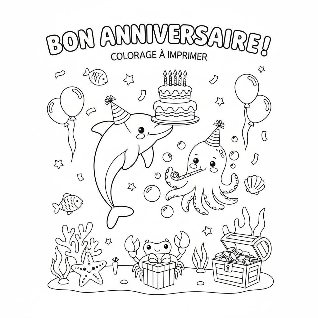 Coloriage À Imprimer Pour Anniversaire Thème Mer