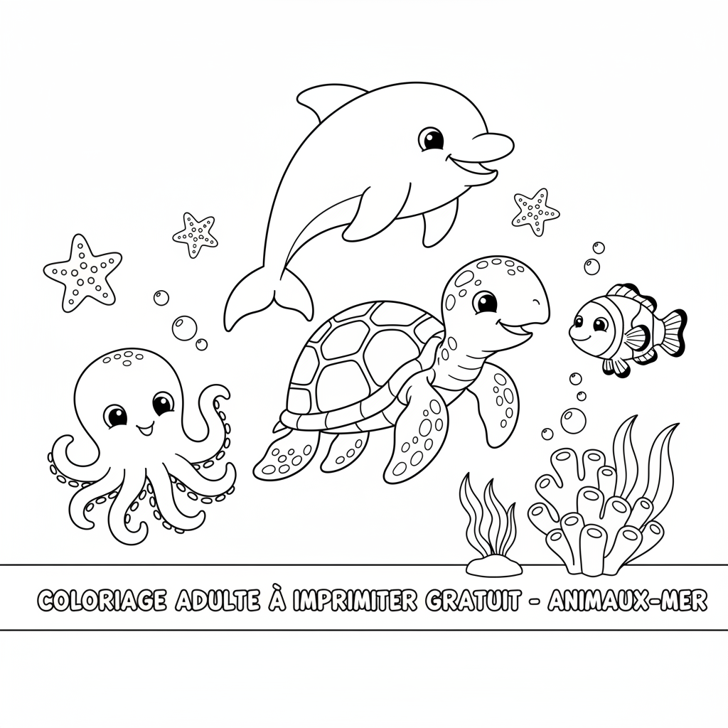 Coloriage Adulte À Imprimer Gratuit et Animaux Marins Zen