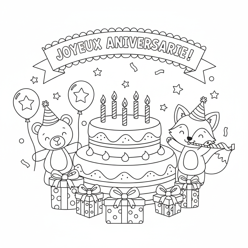 Coloriage Anniversaire Imprimer Gratuit pour les Enfants