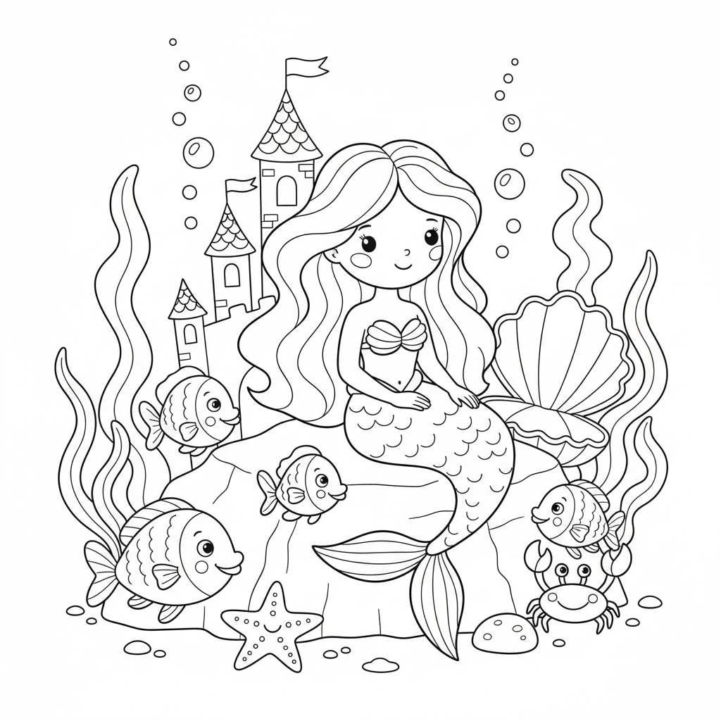 Coloriage Ariel Gratuit à Imprimer pour les Enfants