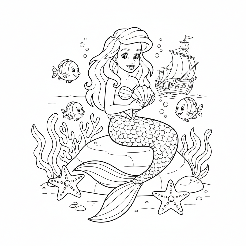 Coloriage coloriage arielle sirene 3