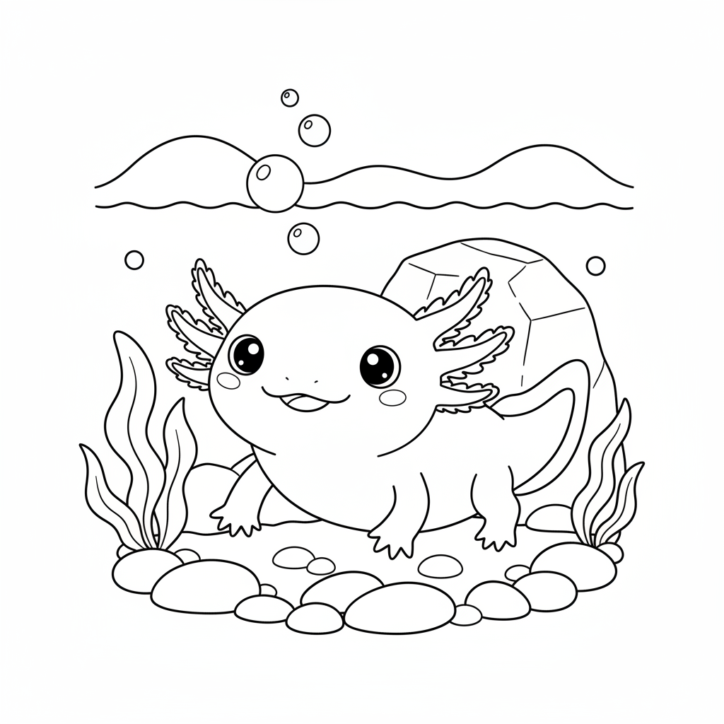 Coloriage coloriage axolotl kawaii 3