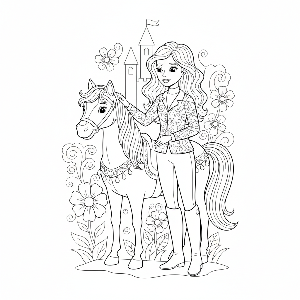 Coloriage coloriage barbie cheval 2