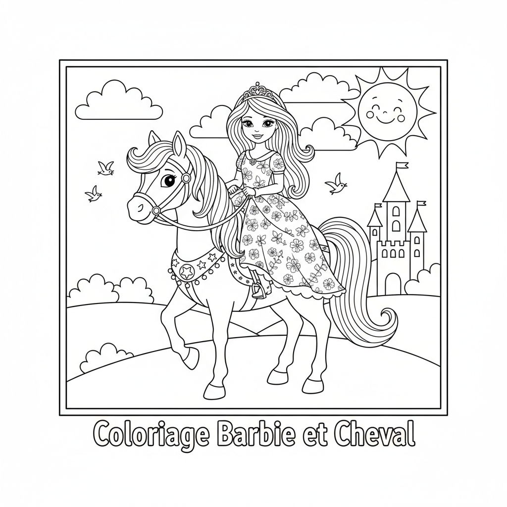 Coloriage coloriage barbie et cheval 2