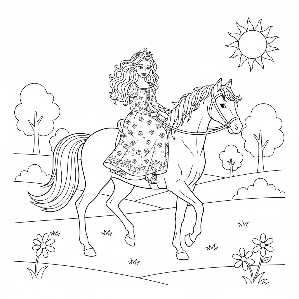 Coloriage coloriage barbie et cheval 3