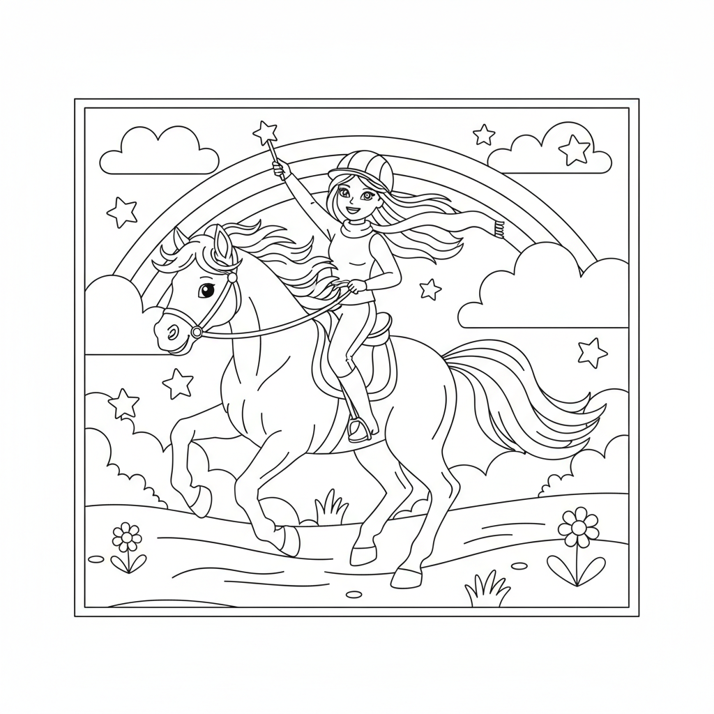 Coloriage coloriage barbie et cheval 5
