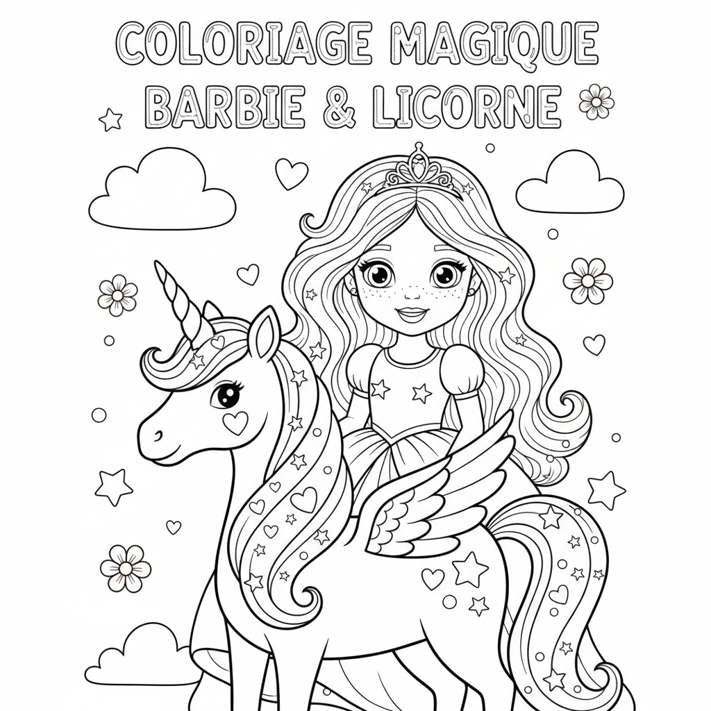 Coloriage coloriage barbie licorne 4