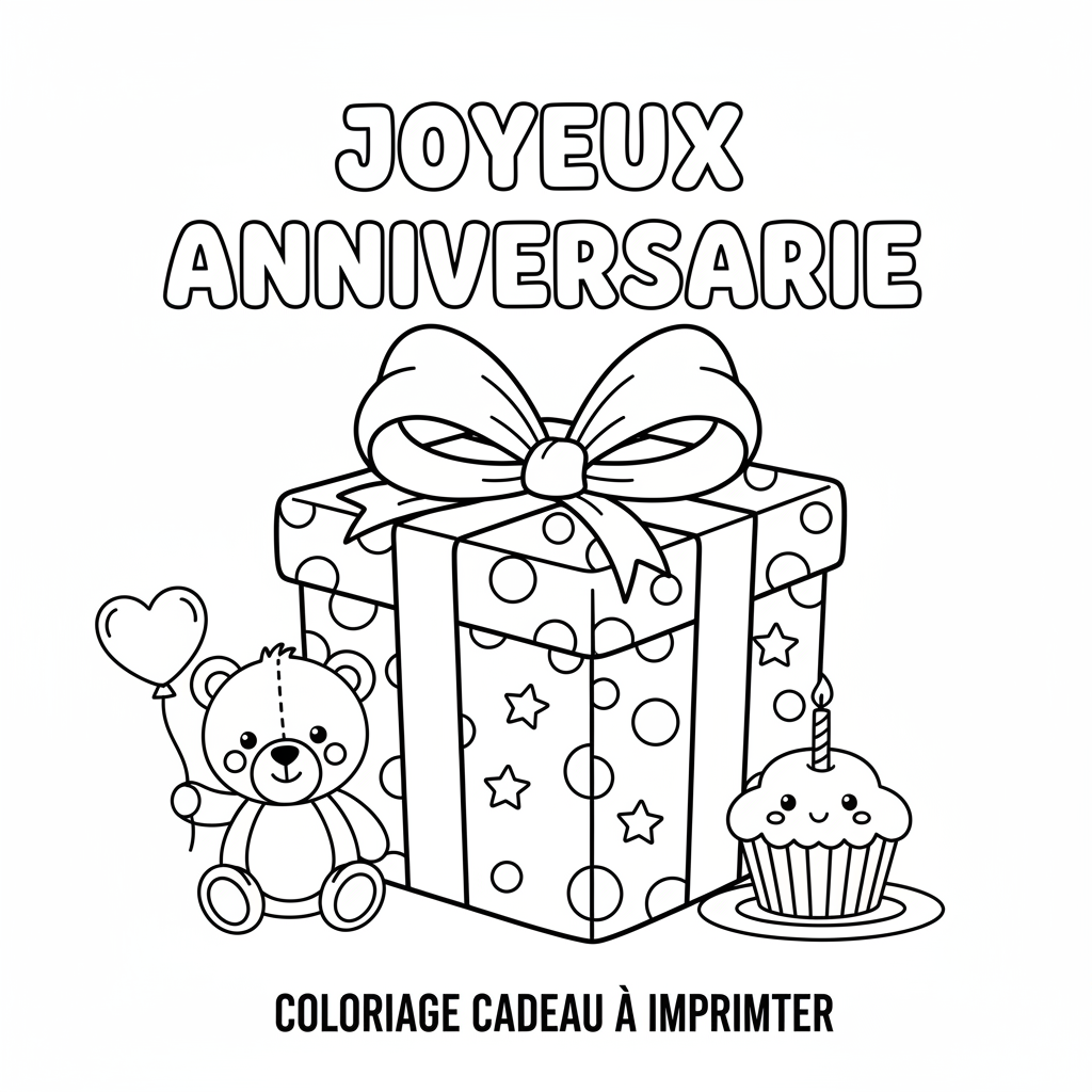 Coloriage Cadeau à Imprimer pour un Joyeux Anniversaire