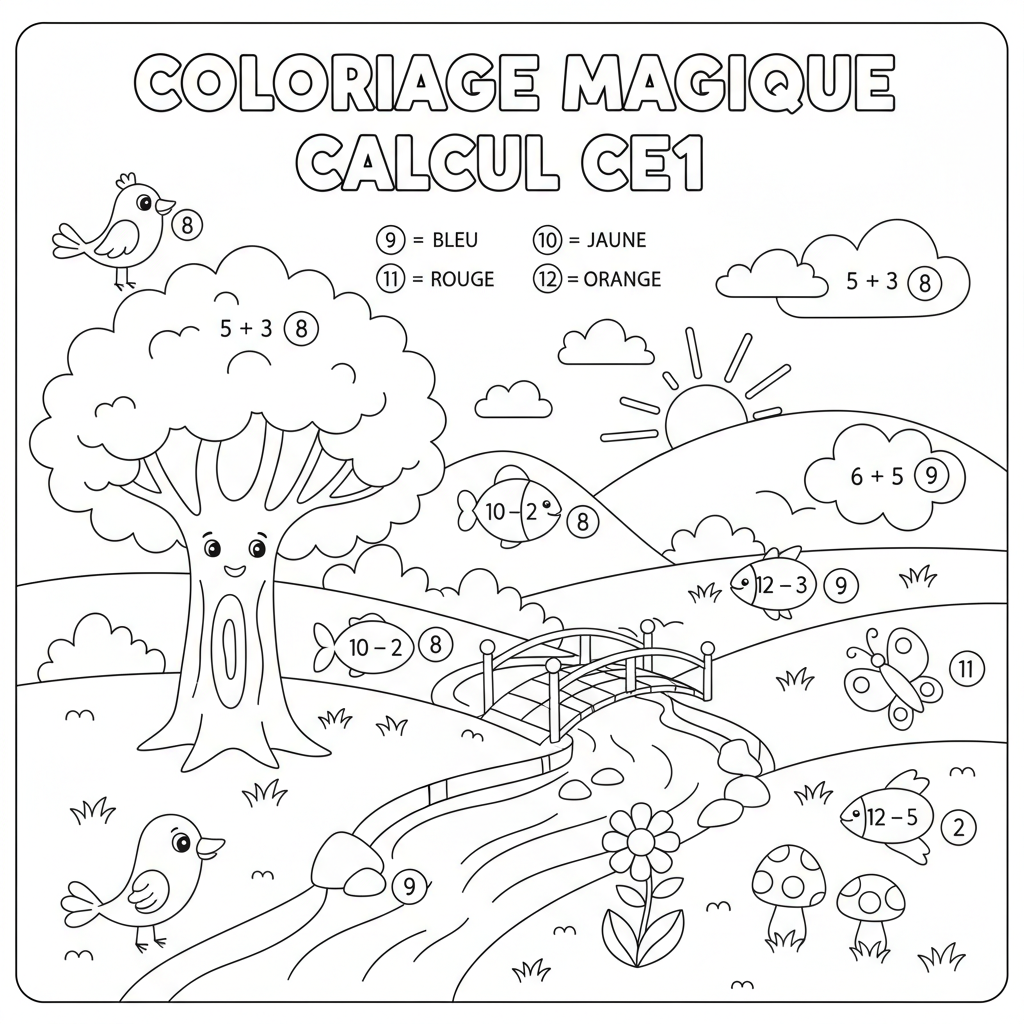 Coloriage coloriage calcul ce1 3