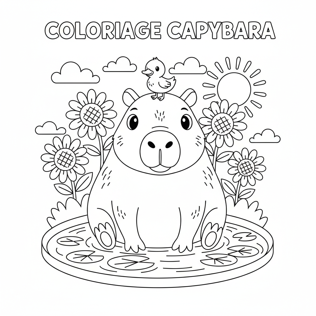 Coloriage Capybara Gratuit à Imprimer pour Enfants