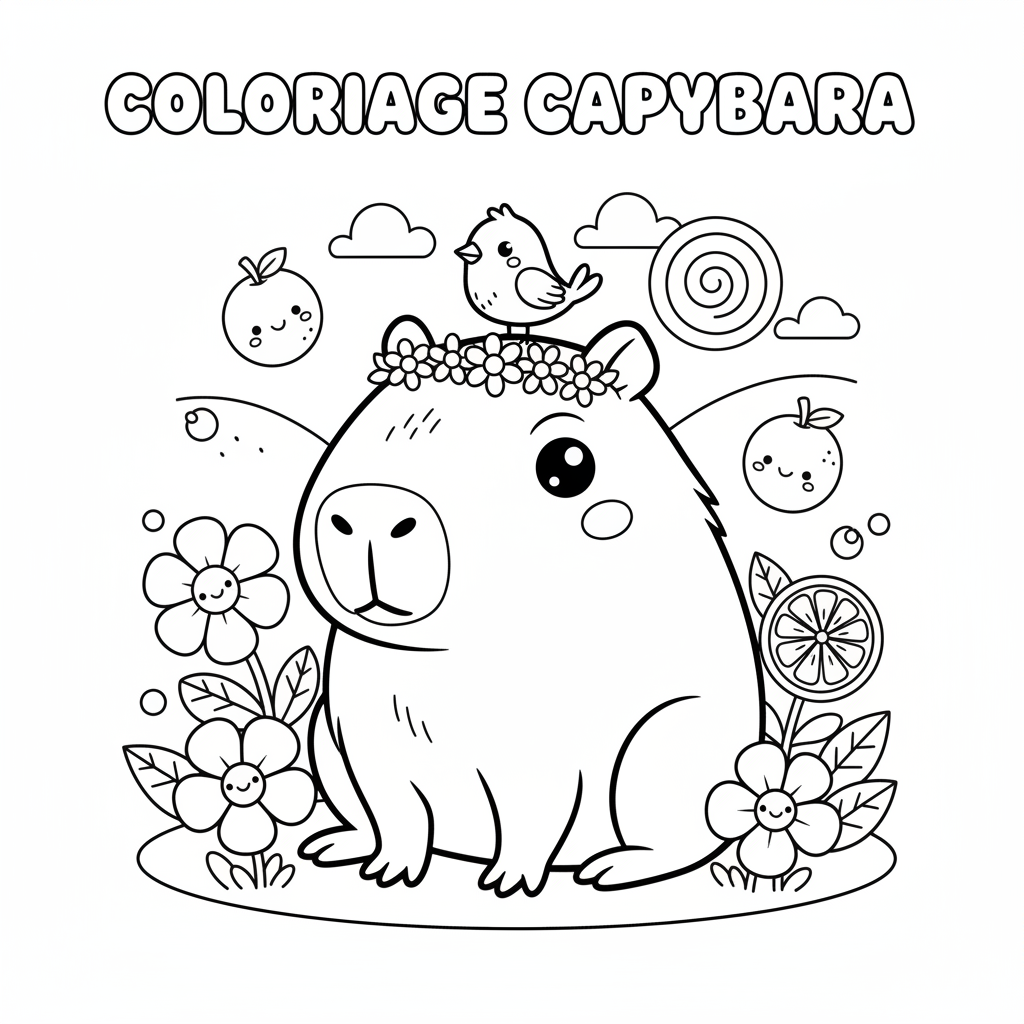 Coloriage coloriage capybara kawaii 2