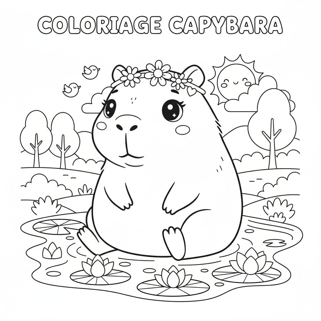 Coloriage coloriage capybara kawaii 3