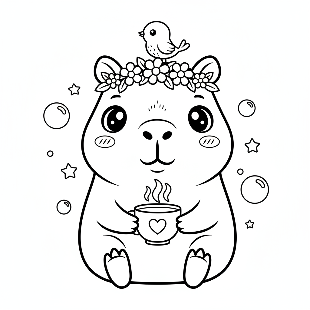 Coloriage coloriage capybara kawaii 4