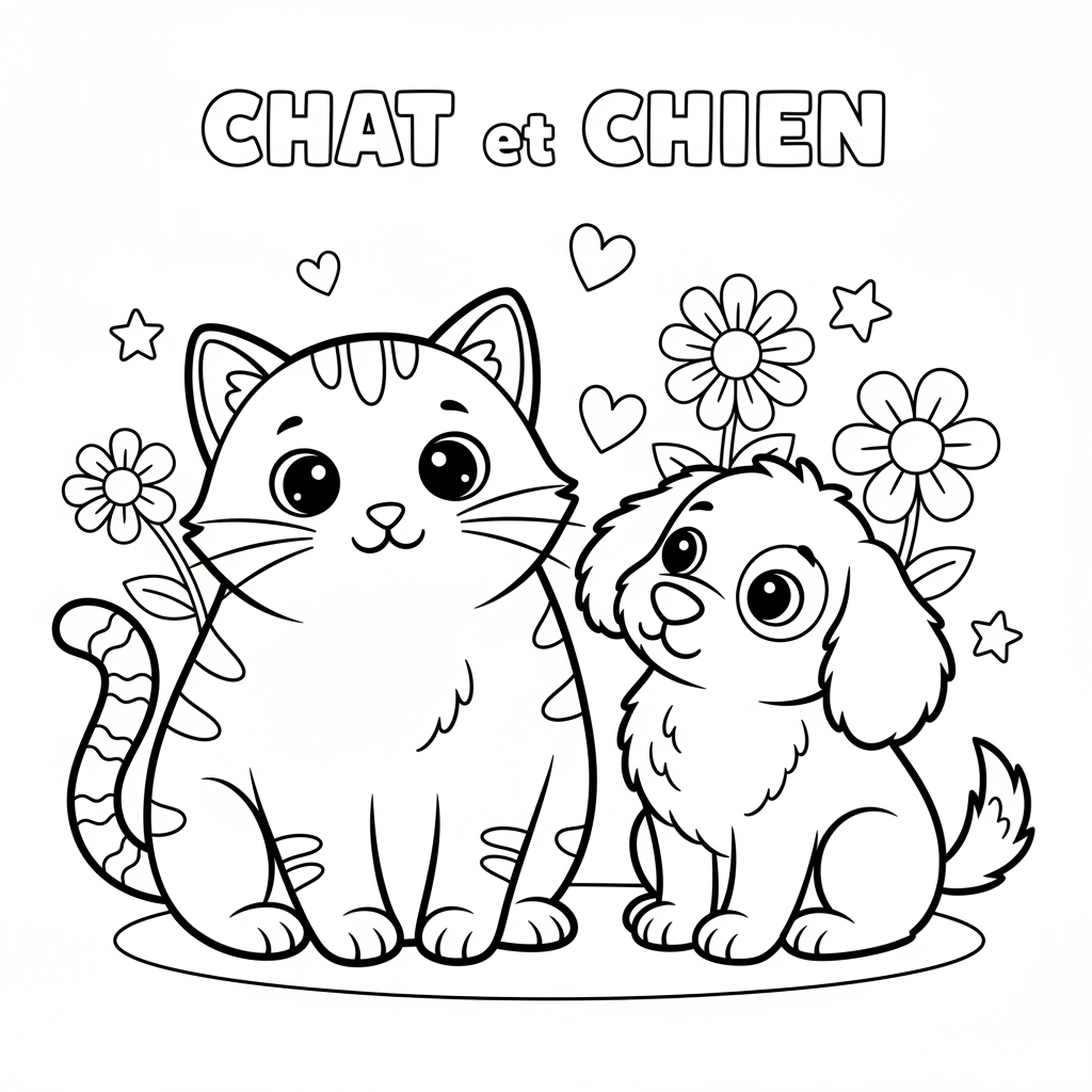 Coloriage Chat et Chien à Imprimer Gratuitement