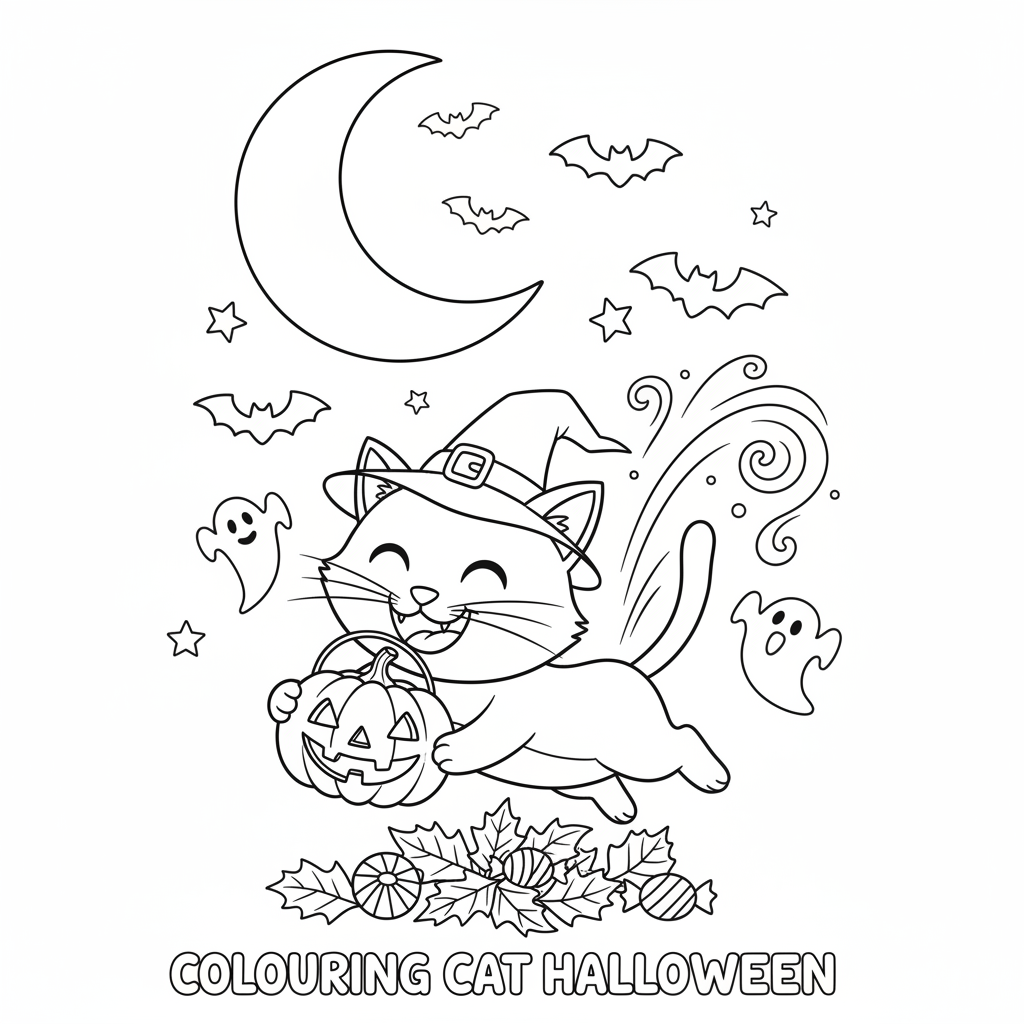 Coloriage coloriage chat halloween 5