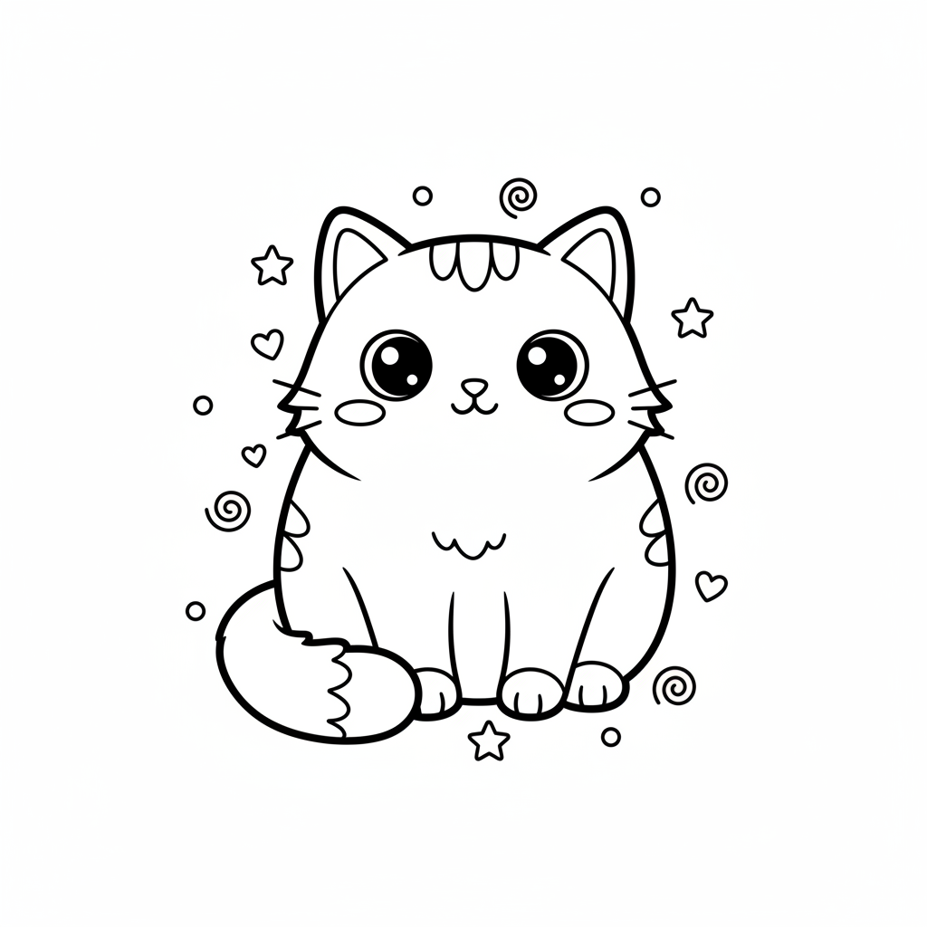 Coloriage Chat Kawai Gratuit à Imprimer