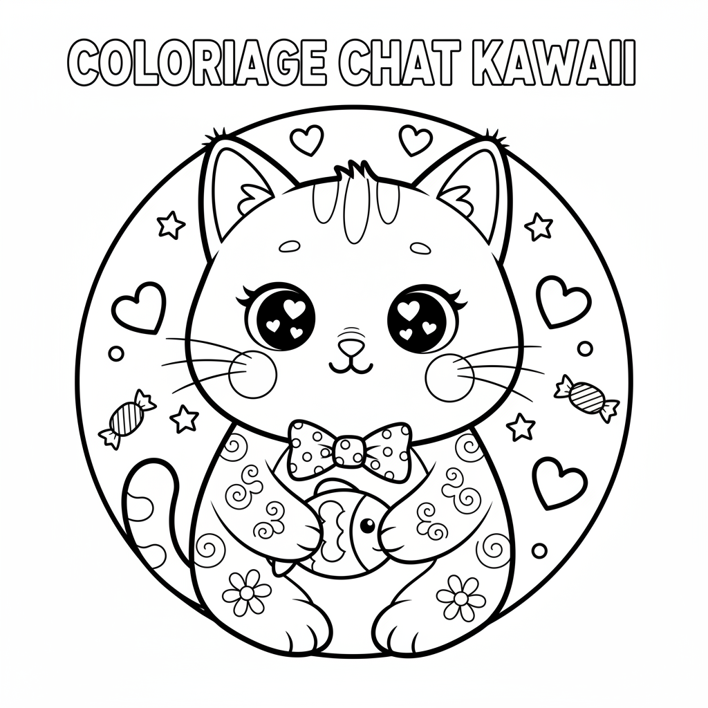 Coloriage coloriage chat kawai 4