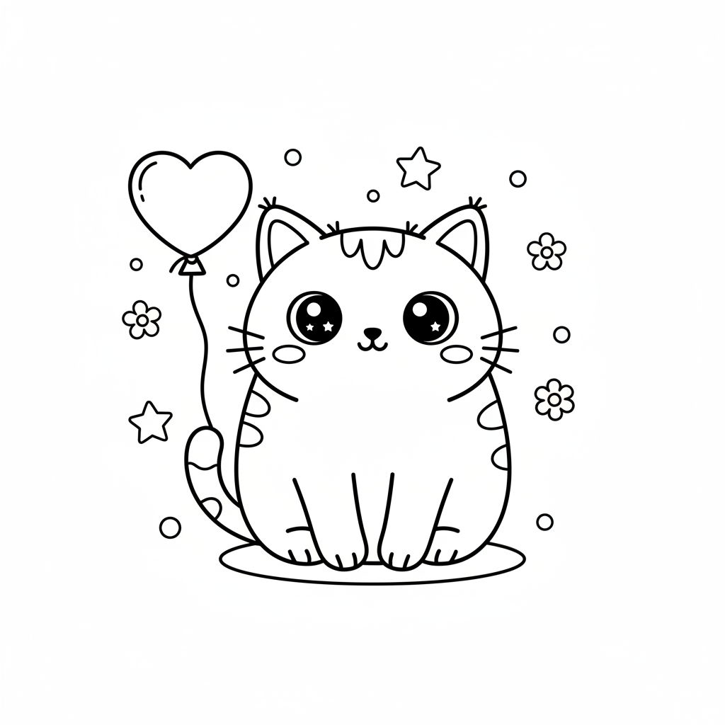 Coloriage Chat Kawaii Gratuit à Imprimer
