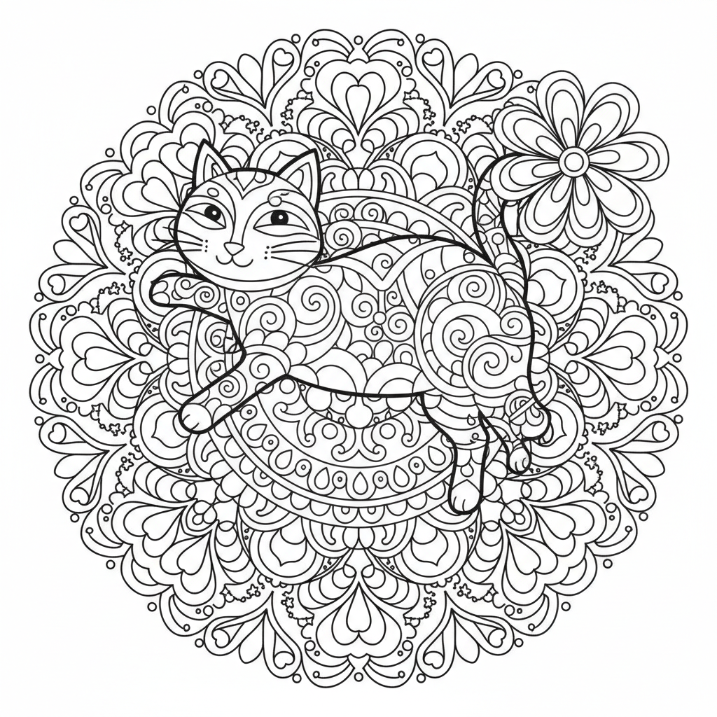 Coloriage coloriage chat mandala 5