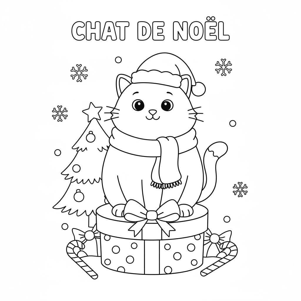 Coloriage Chat Noel à Imprimer Gratuitement