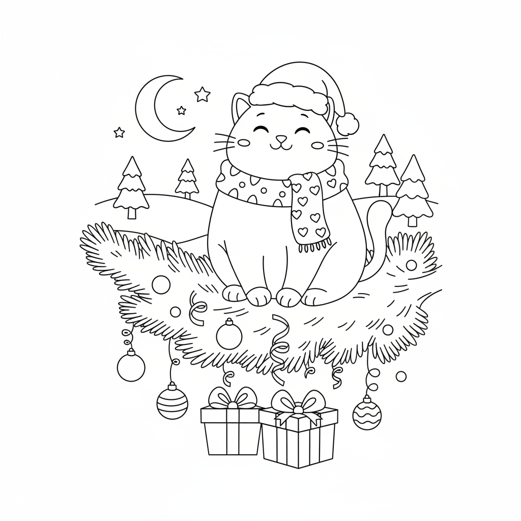 Coloriage coloriage chat noel 3