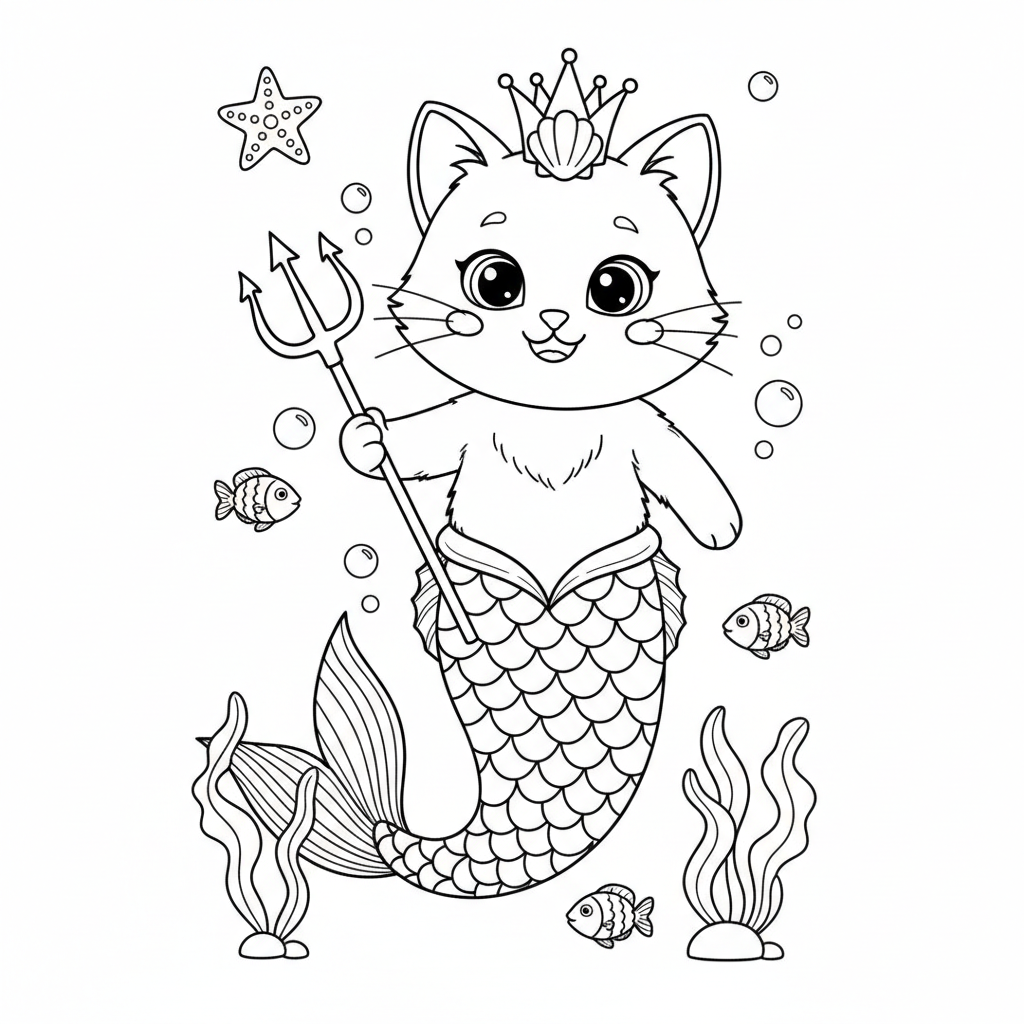 Coloriage coloriage chat sirene 2