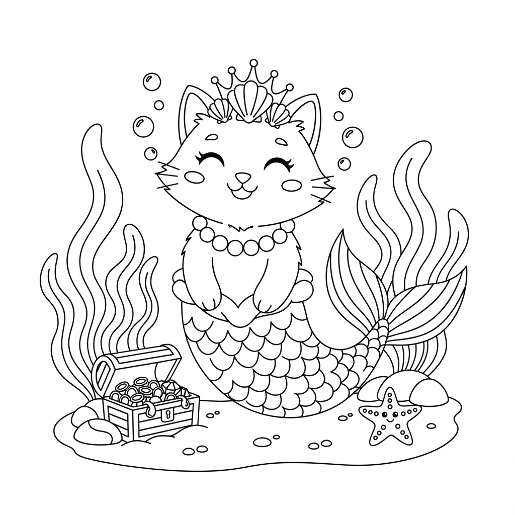 Coloriage coloriage chat sirene 3