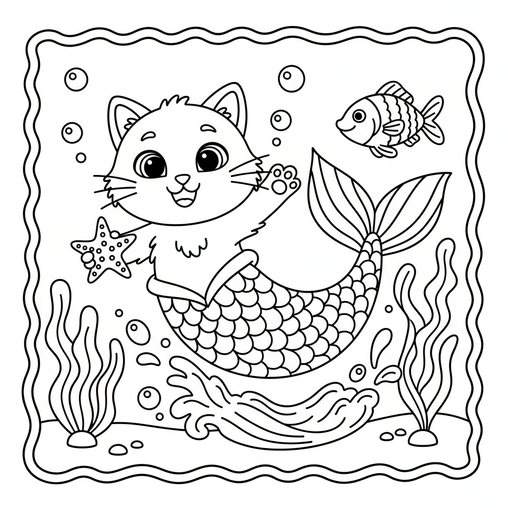 Coloriage coloriage chat sirene 5