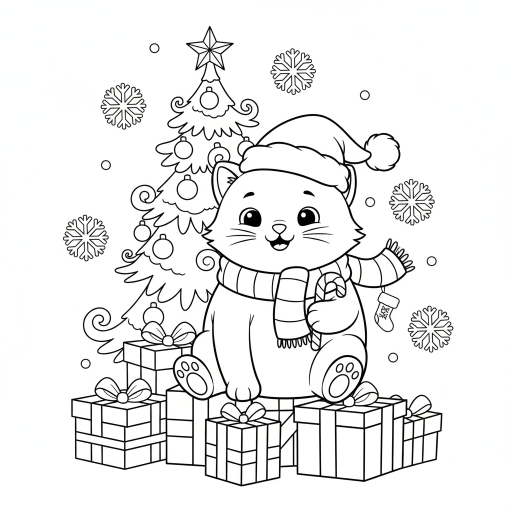 Coloriage coloriage chaton de noel