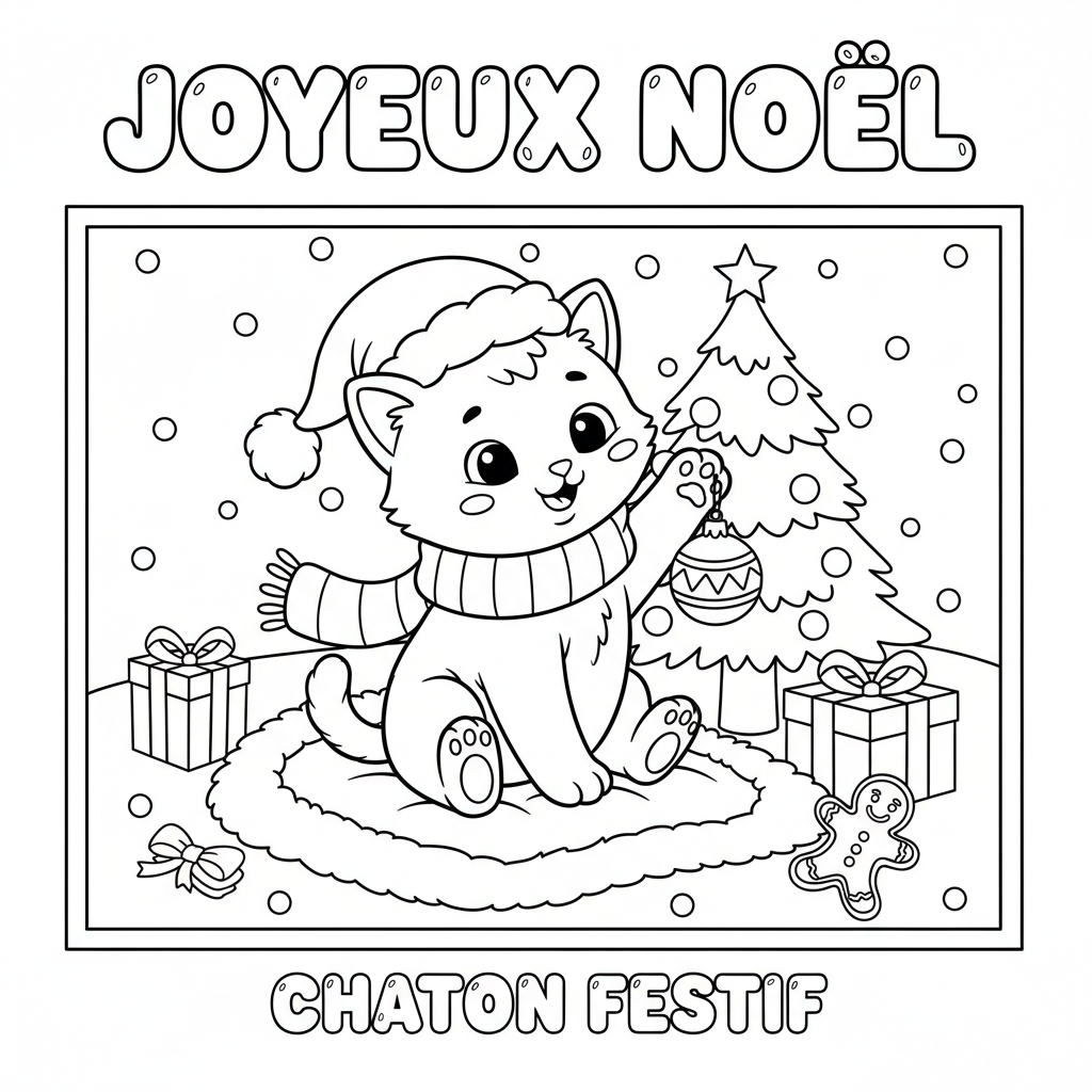 Coloriage coloriage chaton de noel 2