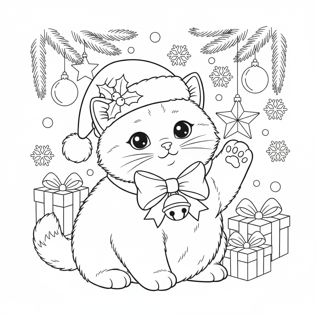 Coloriage coloriage chaton de noel 4