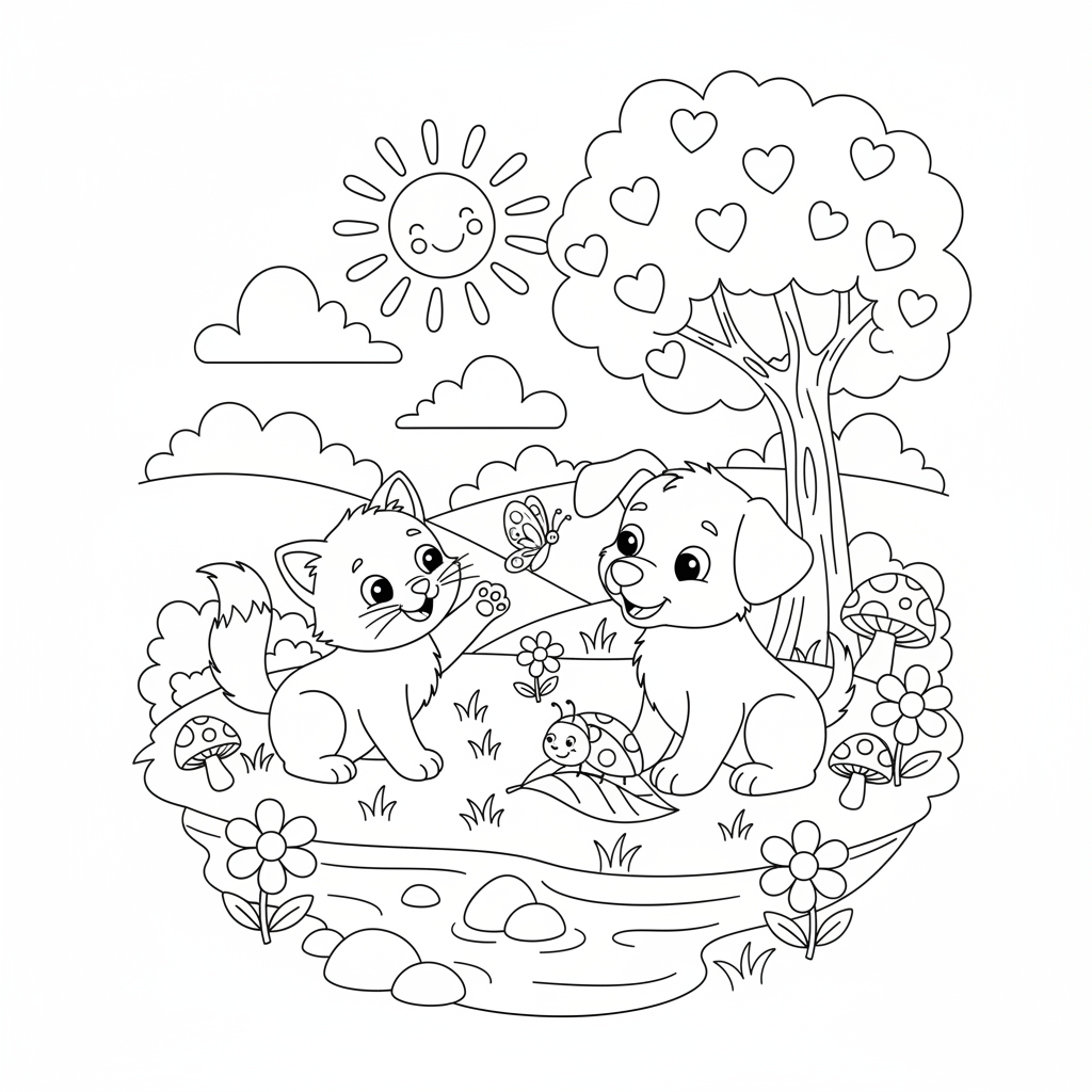 Coloriage coloriage chaton et chiot 3